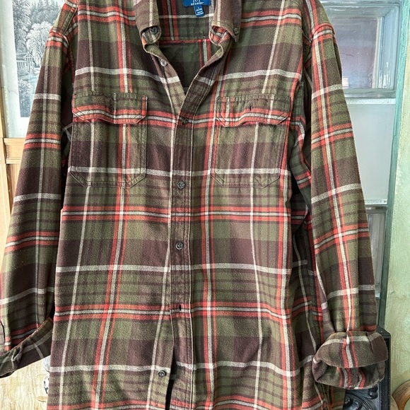 Flannel plaid George Vintage shirt Paris Eiffel Tower patch on back sz L - Picture 2 of 6